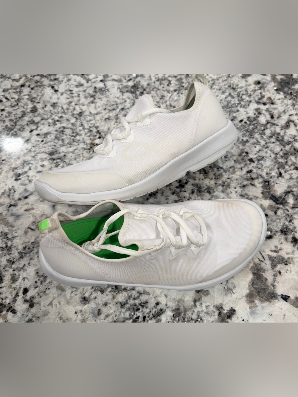 OOFOS Women's White Athletic Slip-On Sneakers with Green Insole Accent